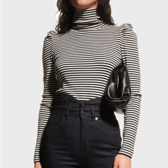 Veronica Beard Sweaters - Veronica Beard Cedar Striped Puff-Sleeve Turtleneck
